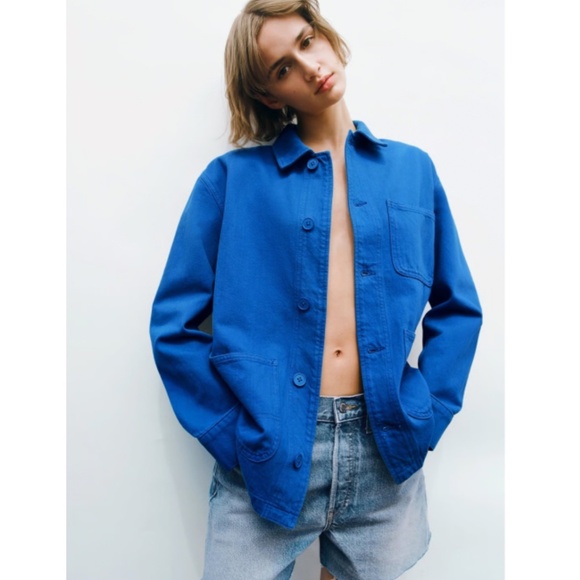 ZARA French Blue Cotton Chore Jacket - L - Picture 1 of 12